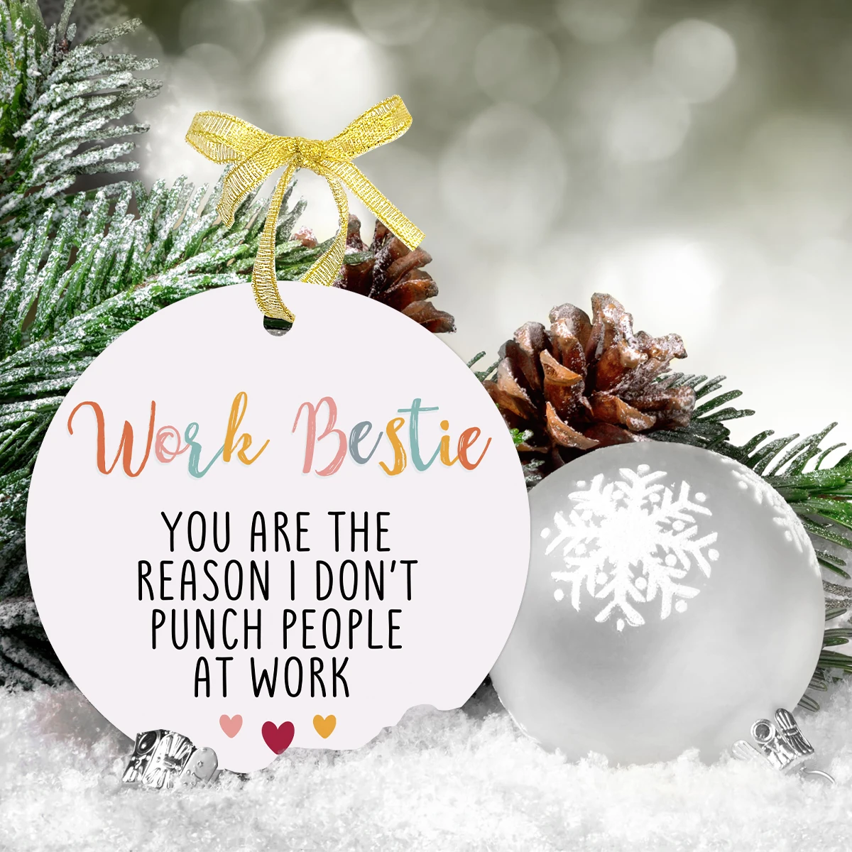 1pc Work Bestie Gifts,Round Hanging Ornament for Women Coworkers Home Decor,Acrylic Friendship Pendant Christmas Tree Decoration