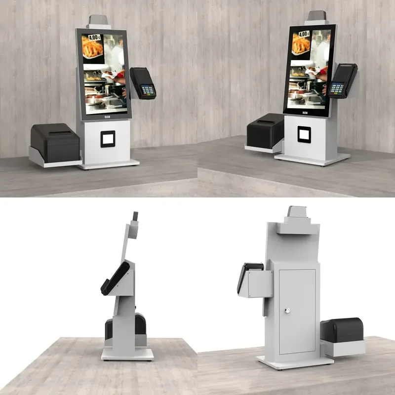 for KFC Ordering AI Self Checkout Kiosk with Stainless Steel 15.6 Inch Capacitive Touch Screen Android 14 OS