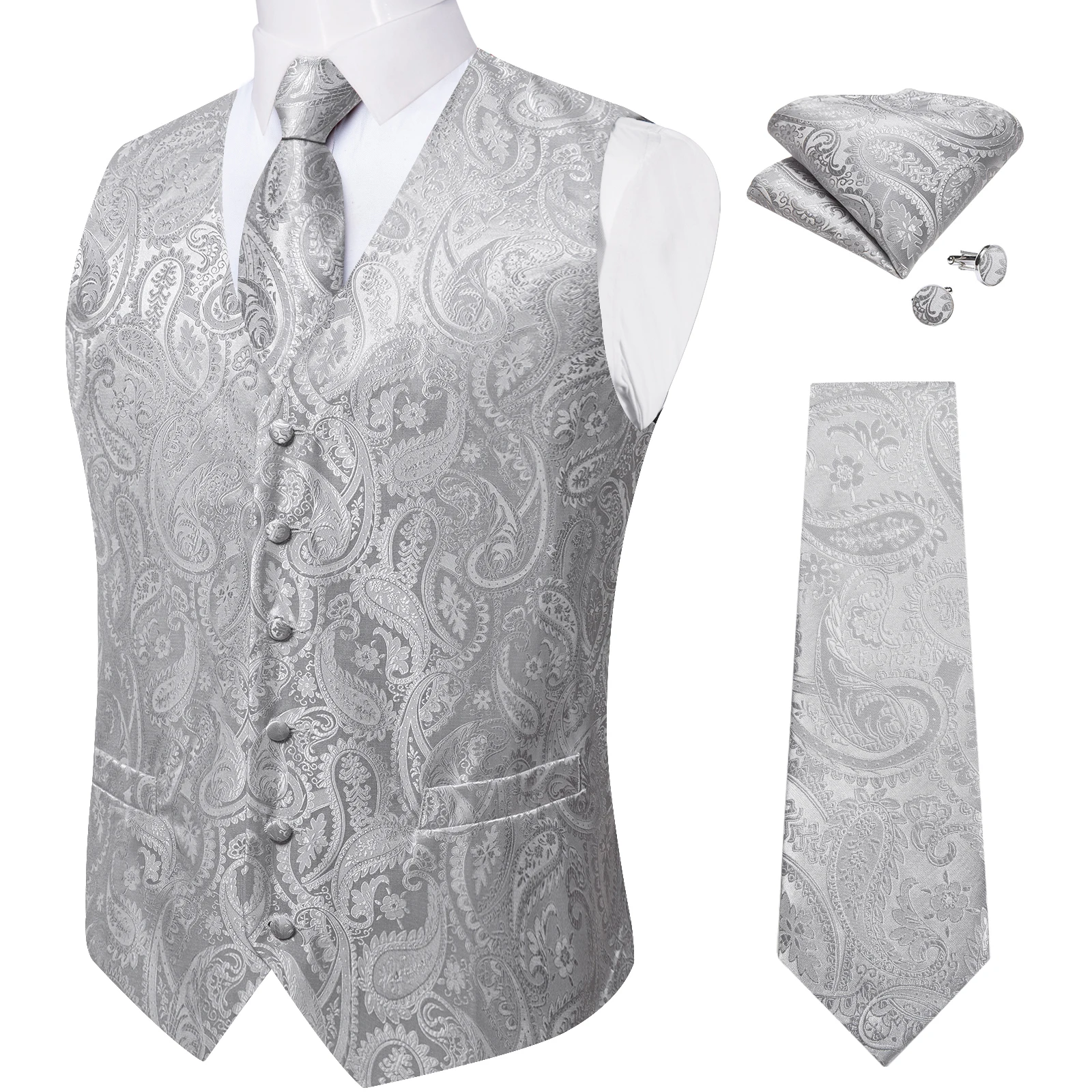 Luxus kleid weiß Paisley Hochzeits weste für Mann Anzug Mode Männer Business Smoking Weste Westen Anzug Krawatte Set Chaleco Hombre – Detail 32