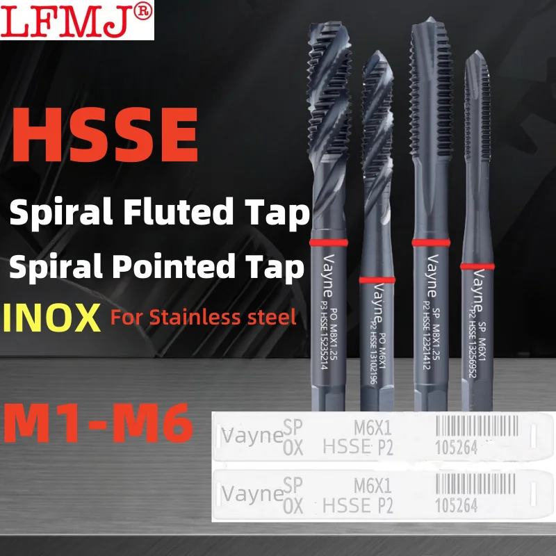 

1pcs M35-HSSE INOX Metric Spiral Fluted Tap M1M2M2.5M3M3.5M4M5M6 Spiral Pointed Tap Machine With Red Ring For Stainless steel