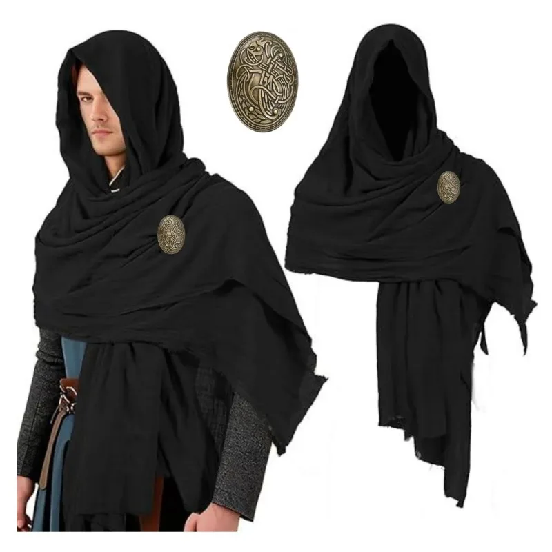 

Плащ с капюшоном в стиле Ренессанс и средневековый хлопковый шарф, плащ для костюма пирата на Хэллоуин