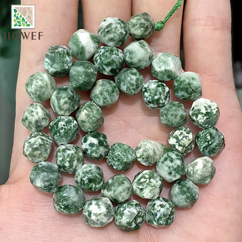 Natural Faceted Green Spot Jaspers Spacer Beads 6/8/10mm DIY Earring Bracelet Accessories for Jewelry Making 14