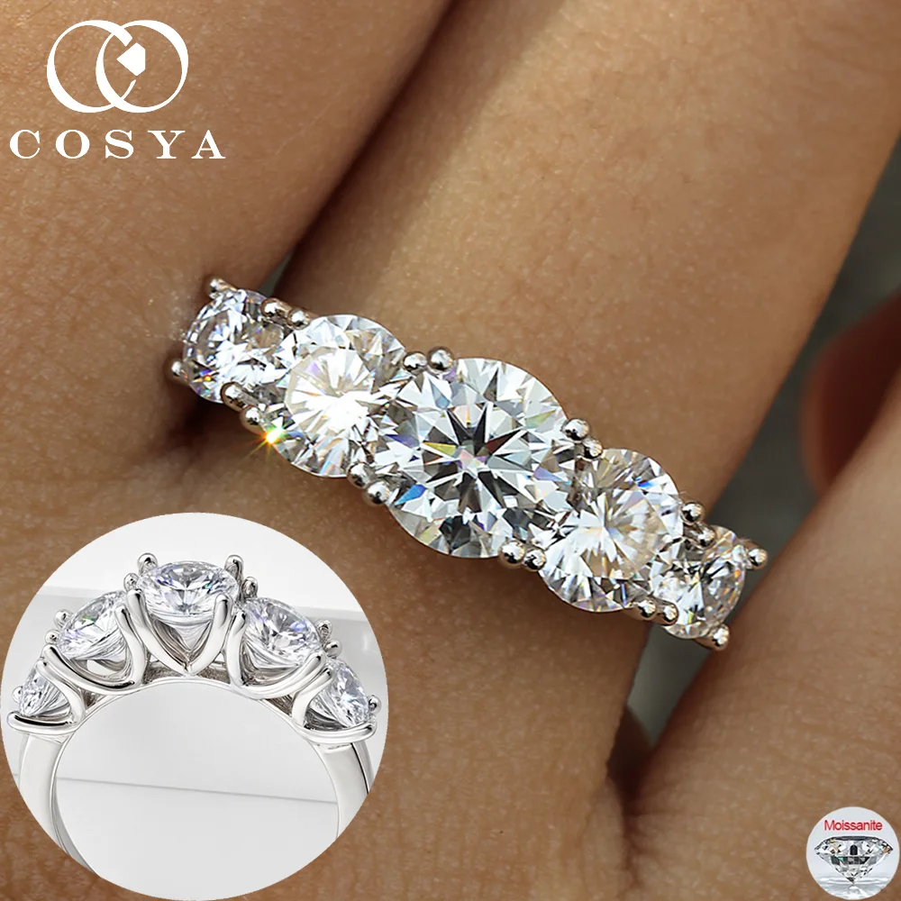 

Кольца COSYA 3.6cttw из муассанита для женщин и мужчин, серебро S925, 5 камней, сверкающие лабораторные бриллианты, роскошное обручальное кольцо, изысканные ювелирные изделия
