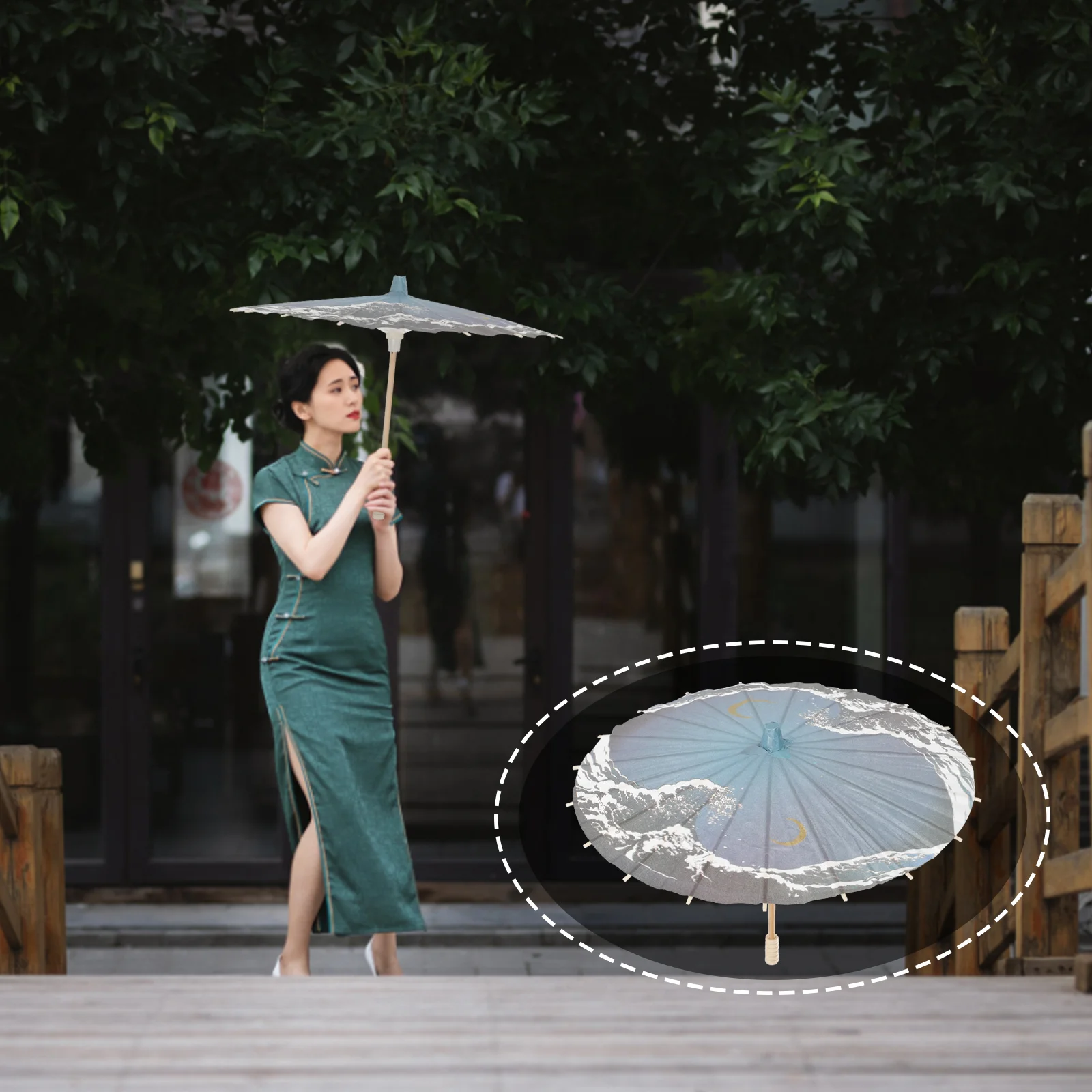 2 Pcs Japanese Paper Umbrella Photography Moon Decor Pocket Costume Delicate Decorative Holiday Bride Parasol