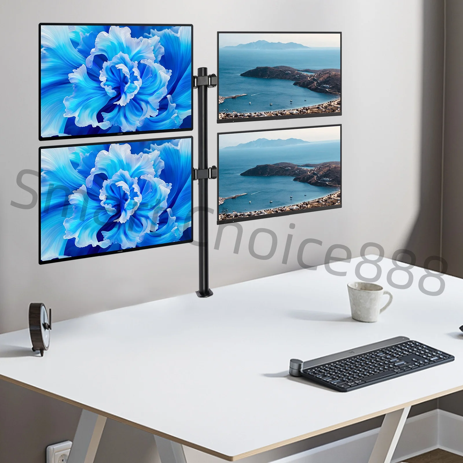 حامل مكتبي رباعي الشاشات قائم بذاته 4 حامل شاشة قابل للتعديل بالكامل حامل مكتبي يناسب شاشات حتى 27 بوصة لكل سعة 19.8 رطلًا