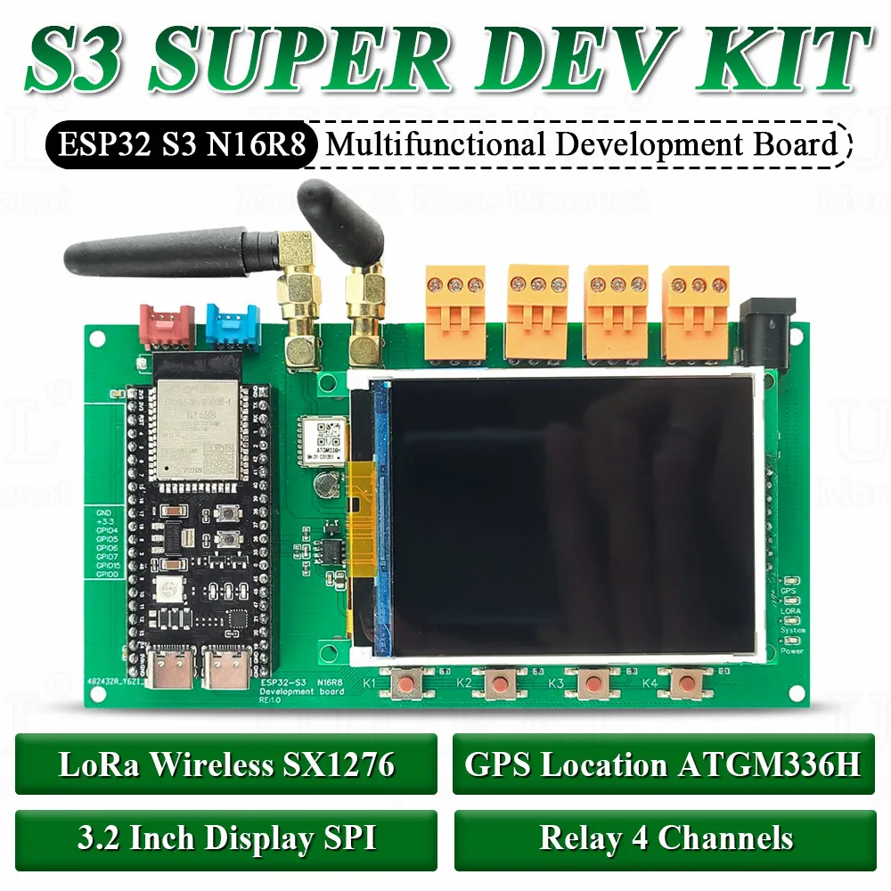 ESP32 S3 Development Board Kit with N16R8 BT Wifi Module Wireless LoRa SX1276 GPS Location ATGM336H 4 Relay 3.2 Inch Display