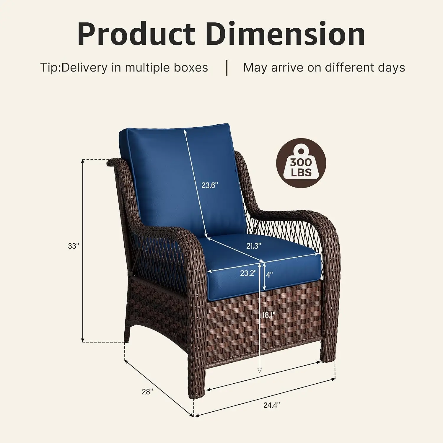 Wicker Patio Chair Set 2 with High Back Deep Seat Wide Armrest Thick Cushion Outdoor Rattan Deck Porch Furniture, Customized