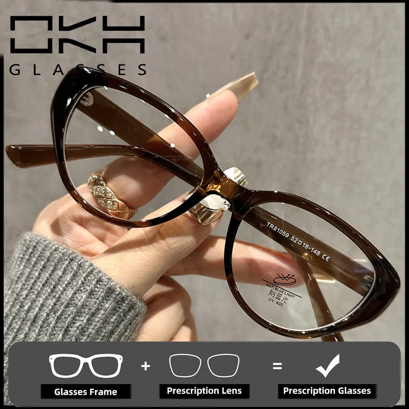 

OKH Korean Style Cat Eye Type Reading Glasses Frame for Women Men Fashionable Prescription Eyeglasses Myopia