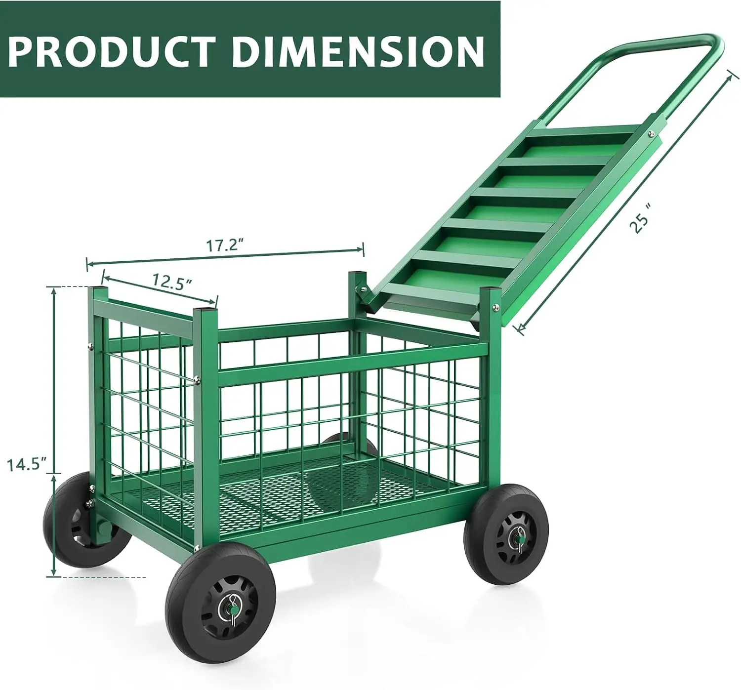 Garden Cart With Rolling Seat And Wheels, Heavy Duty Garden Work Seat With Large Storage Basket, Multifunctional Lawn Patio Utility Wagon For Seniors, Green