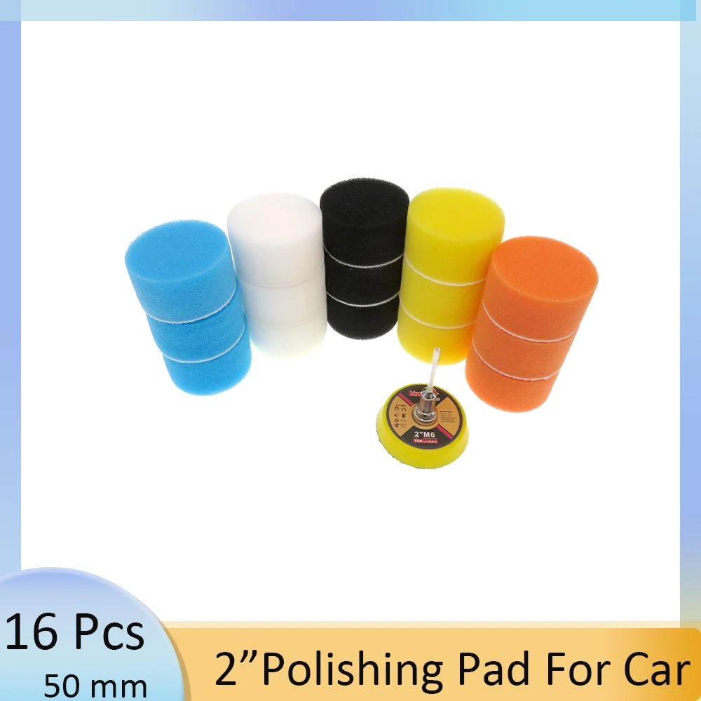 

2 Inch Polishing Pad Kit 16Pcs with Backing Sponge Buffing Pad Drill Adapter for Auto car polishing Sanding Waxing Cutting