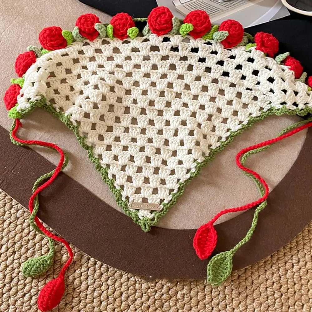 

Милая повязка для волос, вязаная повязка на голову с цветочным узором, женский шарф для волос в пасторальном этническом стиле, треугольный тюрбан для девочек