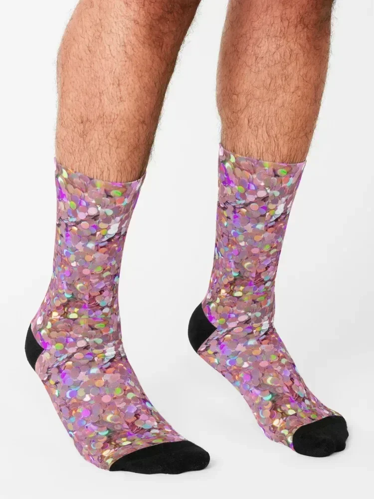 Pink Glitter Sequins Socks Novelties basketball sheer cotton Socks Ladies Men's