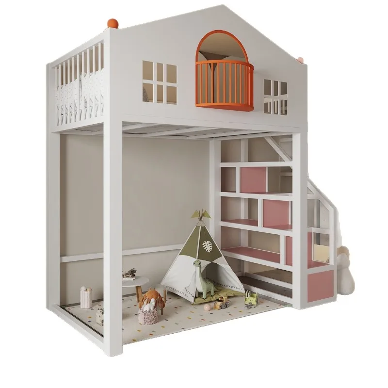 Attic bed, bed and table, small household duplex second floor wrought iron elevated bed sheet, upper bed saving space
