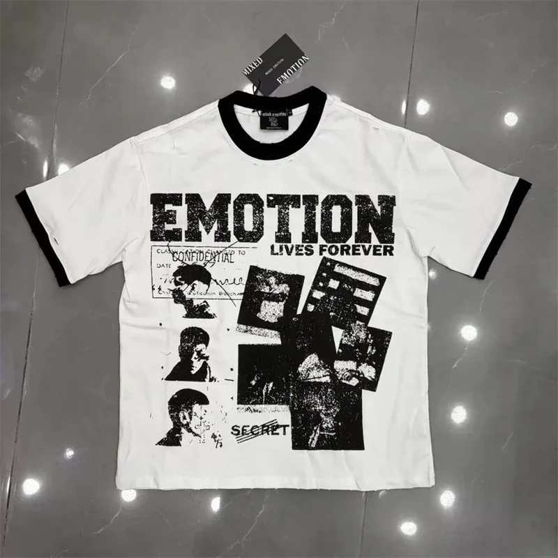 Vintage Distressed Photo Collage Slogan 3D Print Tshirt Unisex Emotion Lives Forever Graphic Casual Streetwear Short Sleeve Tops