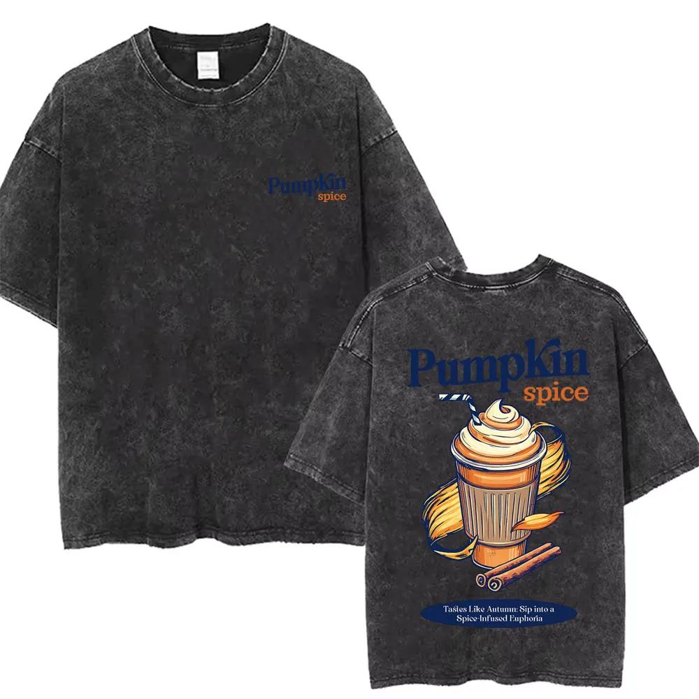 

Washed Vintage Pumpkin Spice Latte Funny Meme T-shirt Men Women Casual Cotton Oversized T Shirts Unisex Cocktail Lover Fans Gift