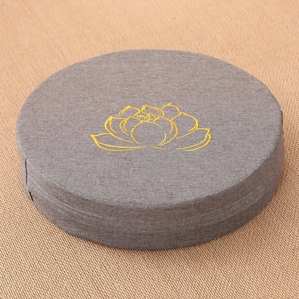 New Lotus Embroidered Yoga Meditation Cushion Removable Cover Washable Backrest Pillow Thickening Fill Round Linen Futon Cushion