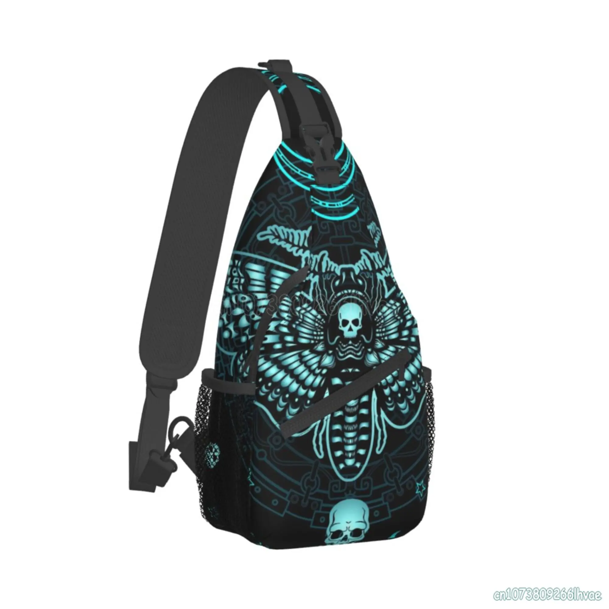 Black Skull Moth Sling Bag Mochila Crossbody Peito Bolsas Mystical Moth Skull Dead Head Bolsas de ombro leves para viagens