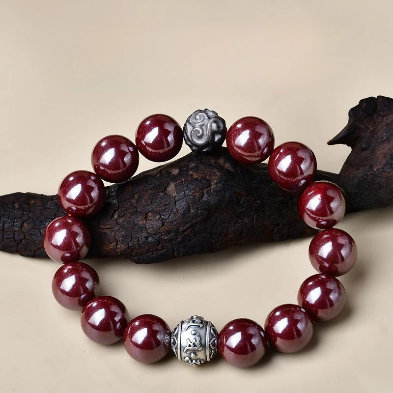 

Raw Ore Cinnabar Six Words Proverb Bracelet Pure Silver 999 Silver Stone Fret Beads Money Drawing and Luck Changing Bracelet