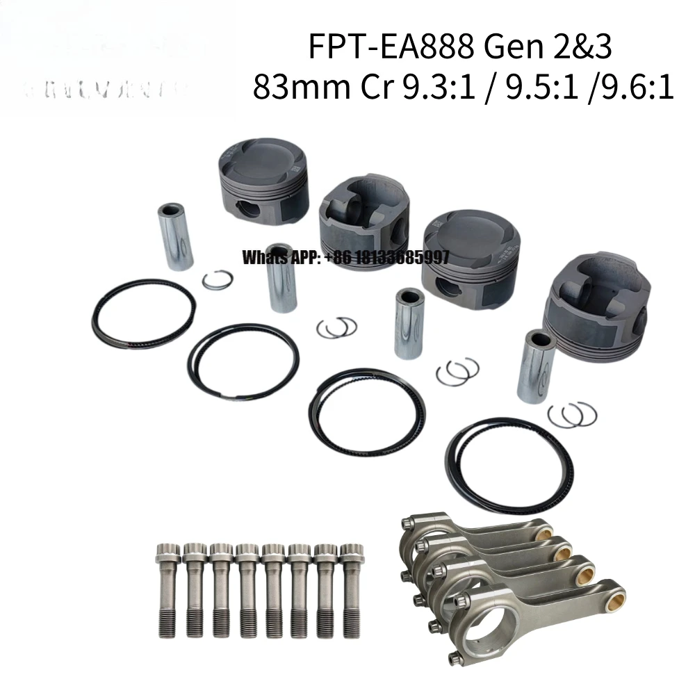 Forged 4032 Piston and Rods Kit 83mm Cr 9.3/9.5:1 4-Piece Fits for Audi for VW EA888 C2.0T TSI TFSI Engine Upgrades Performance