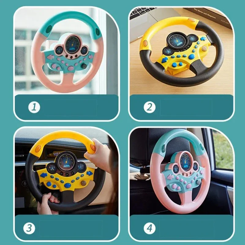 Kids Steering Wheel for Backseat Simulated Driving Steering Wheel Toy with Light Music Preschool Toys Pretend Driving Toy Gifts