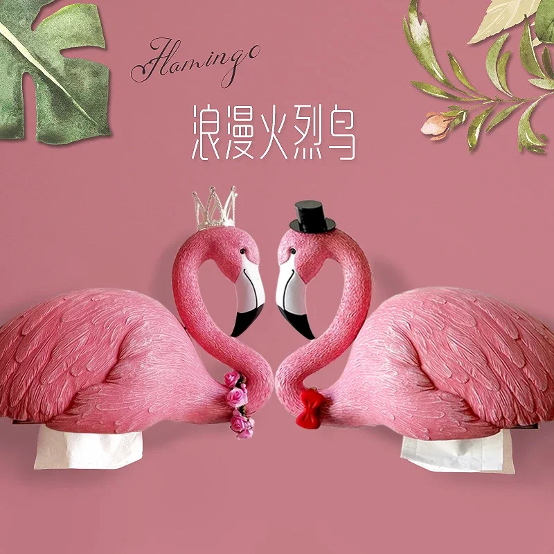 Creative Flamingo Wall-Mounted Tissue Box Roll Paper Holder No Drilling Waterproof Tissue Rack Household Bathroom Kitchen Decor