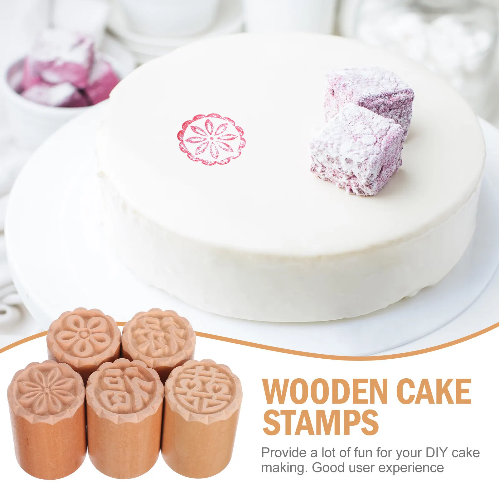 5Pcs Cake Printing Stamps Decorative Wooden Dessert Molds DIY Baking Stamp Tools for Cake Candy Bread Jelly Chocolate view 6