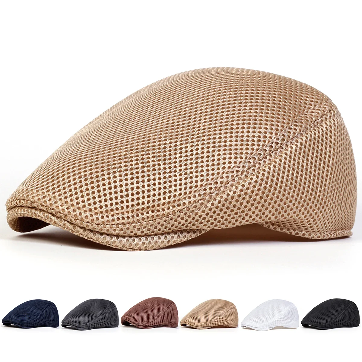 Herren Mesh-Atmungsaktive Newsboy Caps Britische Malerhüte Frühling und Sommer Flache Mütze Hip-Hop Baskenmützen