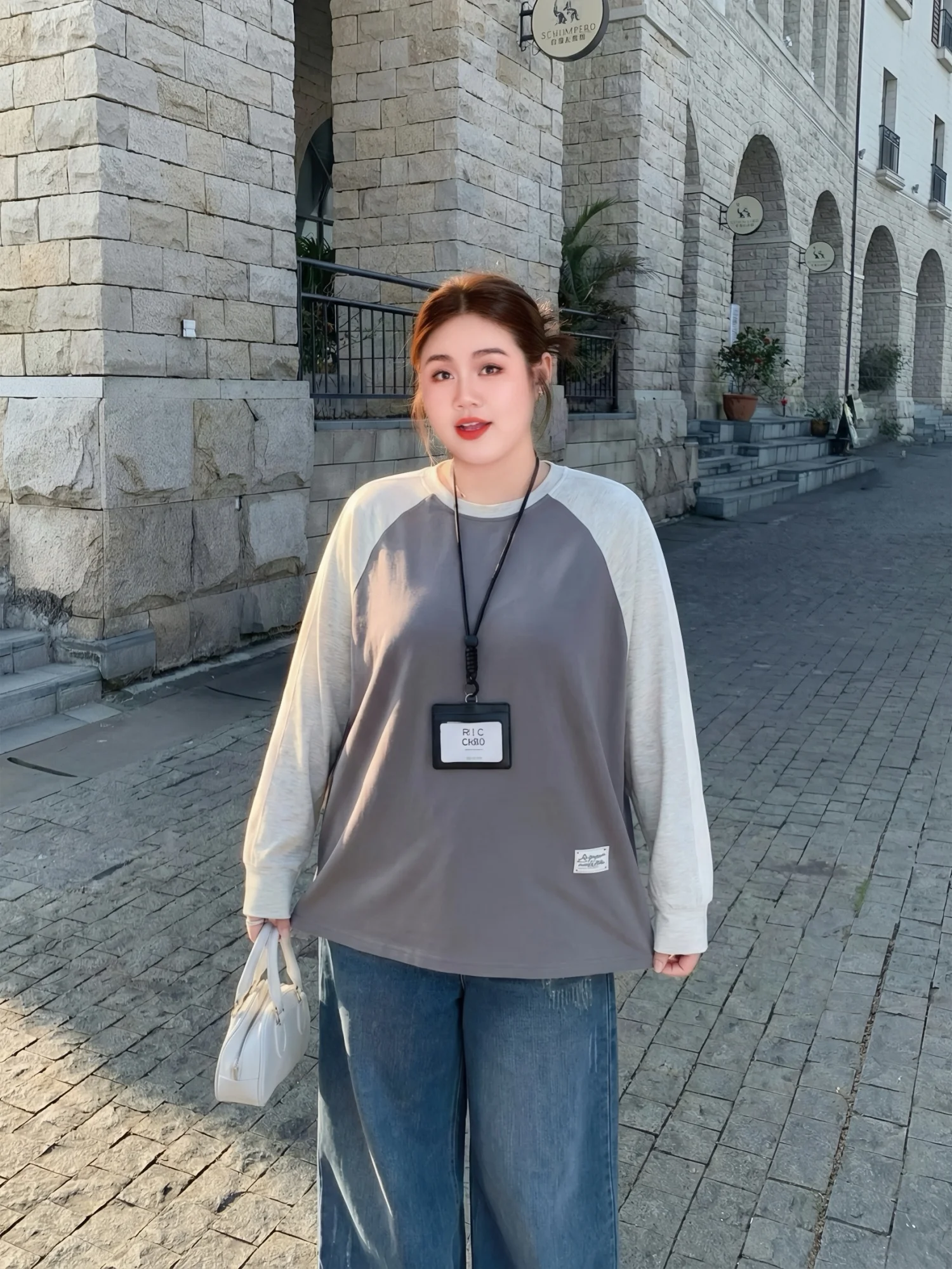 

plus Size Women's round Neck Color Block Base Shirt Spring Commute Style Long Sleeve Cotton Polyester Spandex T-Shirt