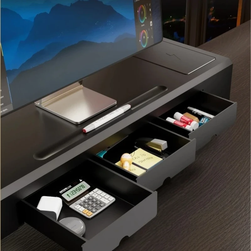 ‌Ergonomic Monitor Stand with Drawers & USB Hub - Metal Desktop Riser for Computer, Office Organization & Neck Relief Solution