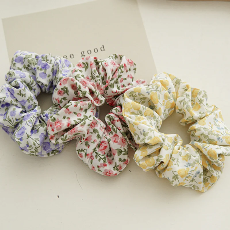 Korean Fashion Spring Print Floral Hair Ribbons Scrunchies Flower Elastic Hair Bands Hair Rope Women Girls Hair Accessories