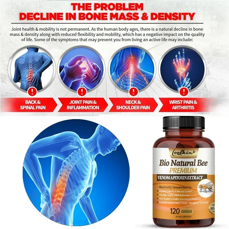 

Bee Venom Extract Capsules - Joint Support, Anti-Aging, Anti-Inflammation, Antioxidant, Cartilage