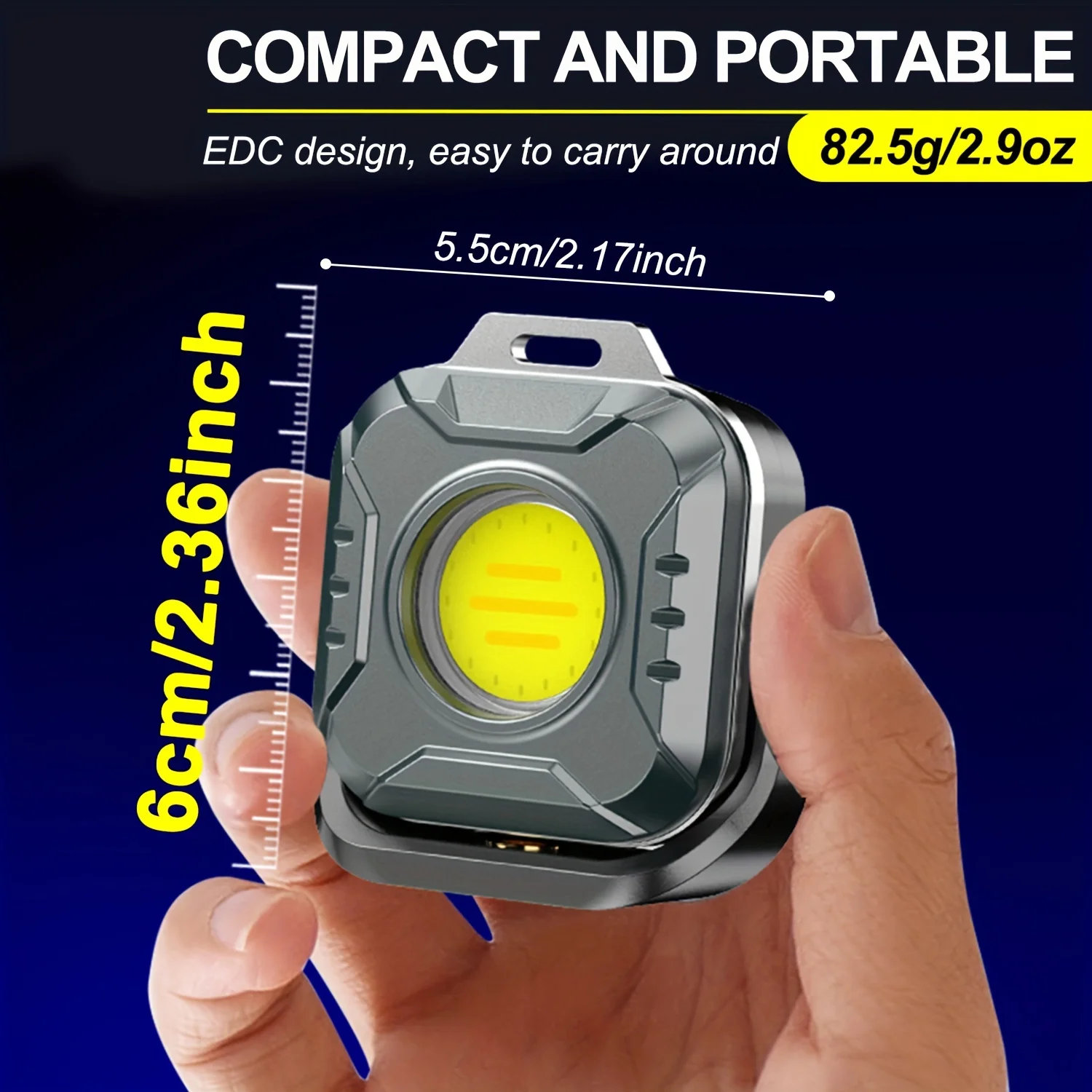 

Мини-мощный светодиодный рабочий фонарь, перезаряжаемый EDC Cob Light, 6 режимов, высокая яркость, регулируемая цветовая температура, длительный срок службы батареи