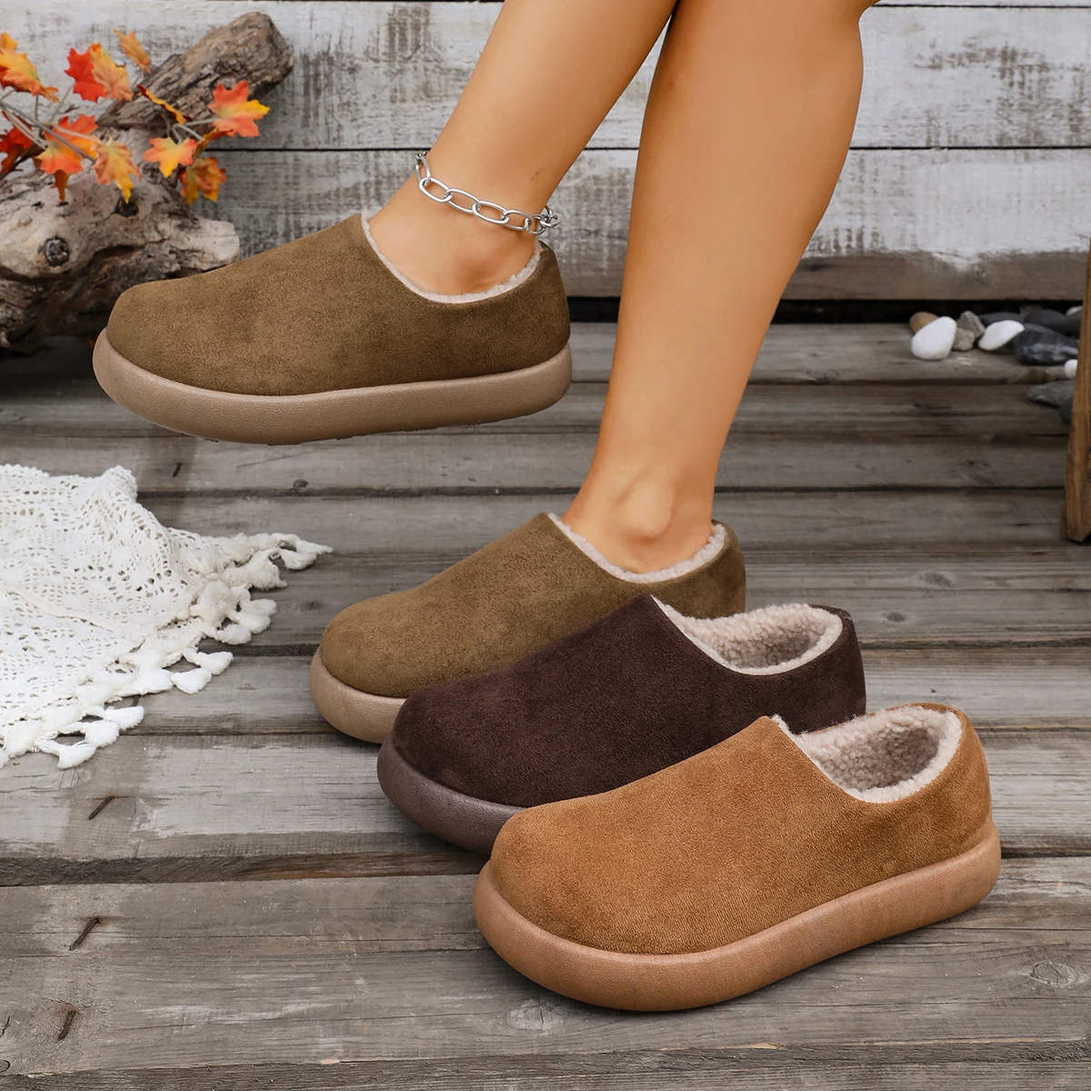 Winter Thickened Fleece Lined Boots 2026 New Integrated Office Full Wrap Round Toe Boots Comfortable Cotton Shoes for Women