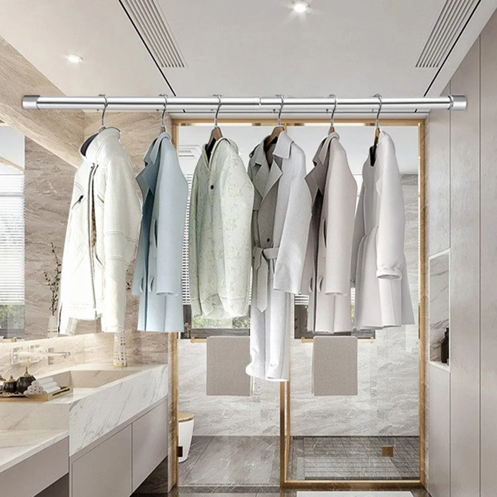 

Adjustable Telescopic Wardrobe Hanging Rod Stainless Steel Closet Pole Smooth Touch Multifunctional No Drilling Easy Install