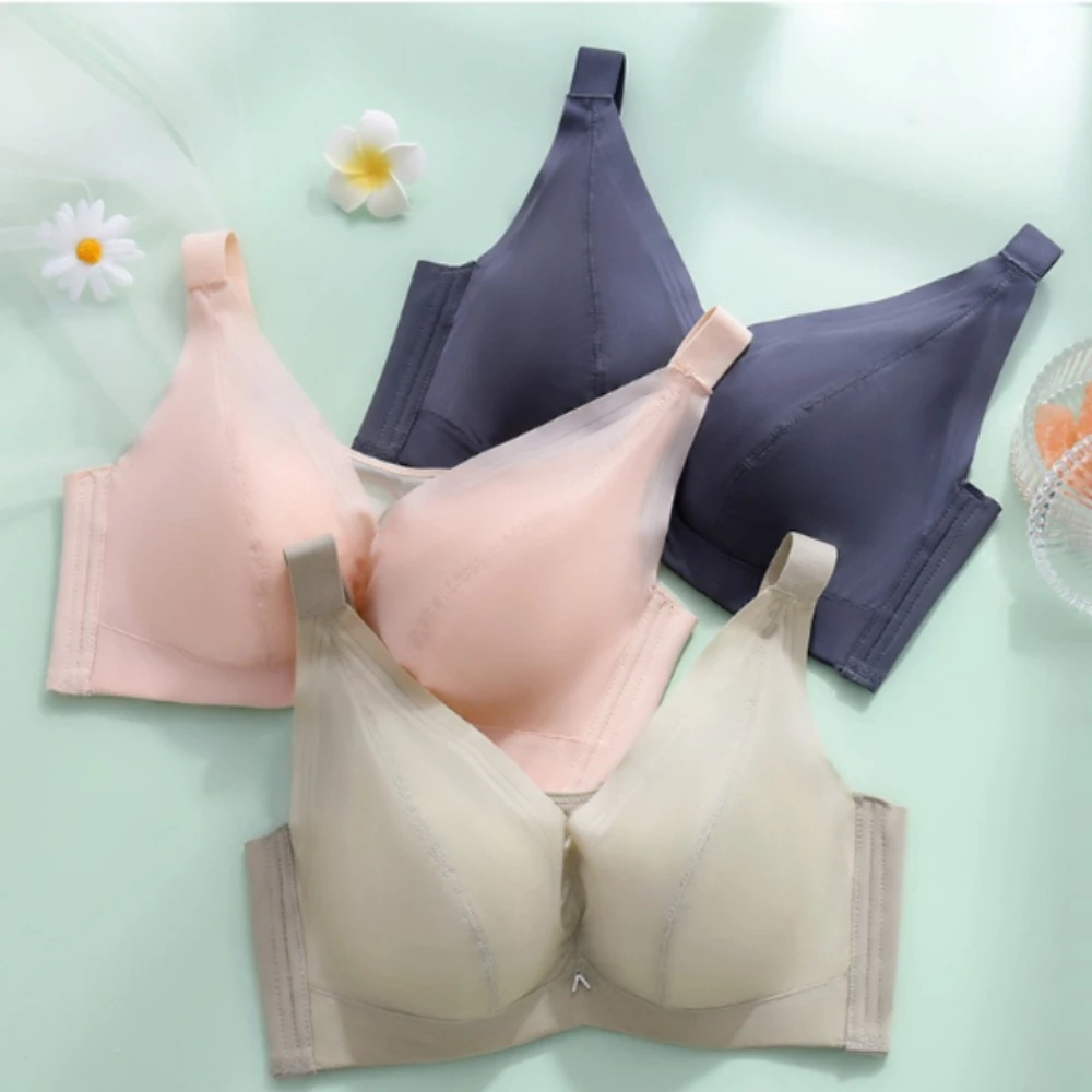 80BCD-105-CDE Glossy Bra Full Cup Size Underwire Anti-sagging Glossy Traceless Latex Thin Version Minimize Women's Underwear