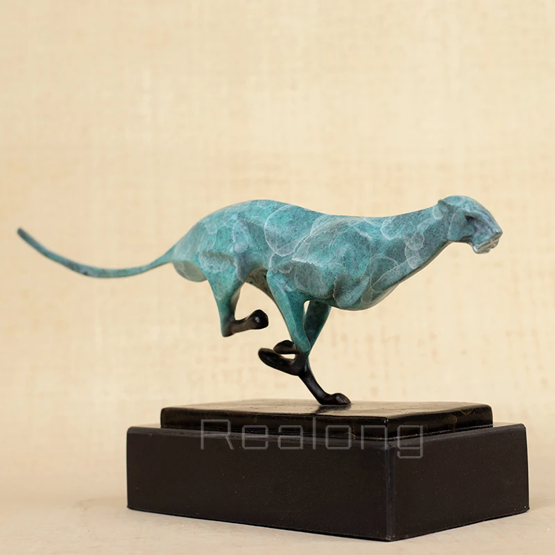 Modern Art Bronze leopard Sculpture Bronze Cheetah Statue  Animal Bronze Statues and Sculptures For Home Desk Decoration Crafts