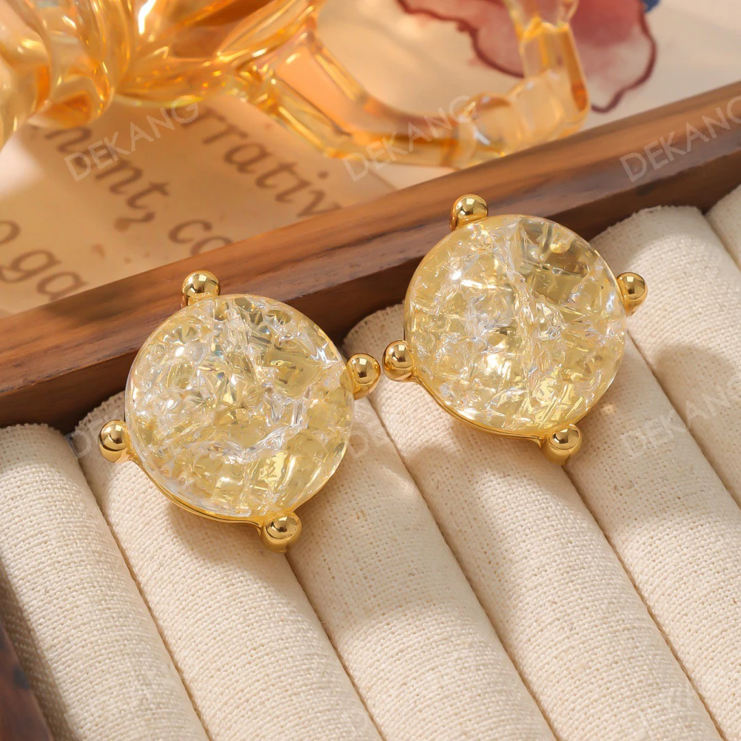Electroplated Exploding Ball Glass Ring And Earrings