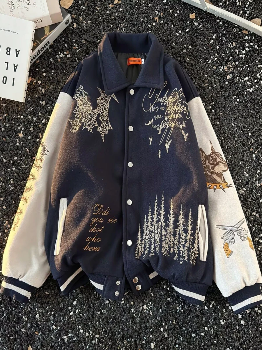 

Мужская бейсбольная куртка American Sle с тяжелой вышивкой, свободного кроя, весна-осень, модная брендовая куртка с отложным воротником