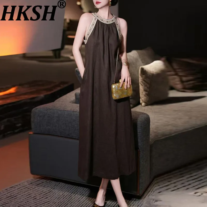 HKSH Summer New Women Bohemian Style High Street Elegant Temperament Dress Round Neck Sleeveless Tide Beach Fresh Dresses HK7887