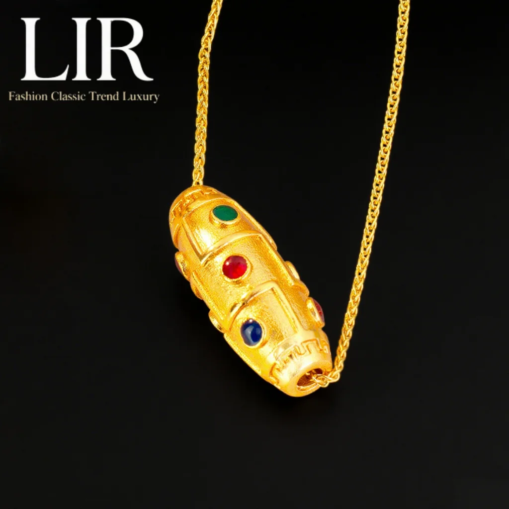 

LIR Fadeless Non-deformable Necklace: Latest Plating, Buddhist 9-Eye Dzi Bead, Colorful Glass Inlay, Evil-Warding,