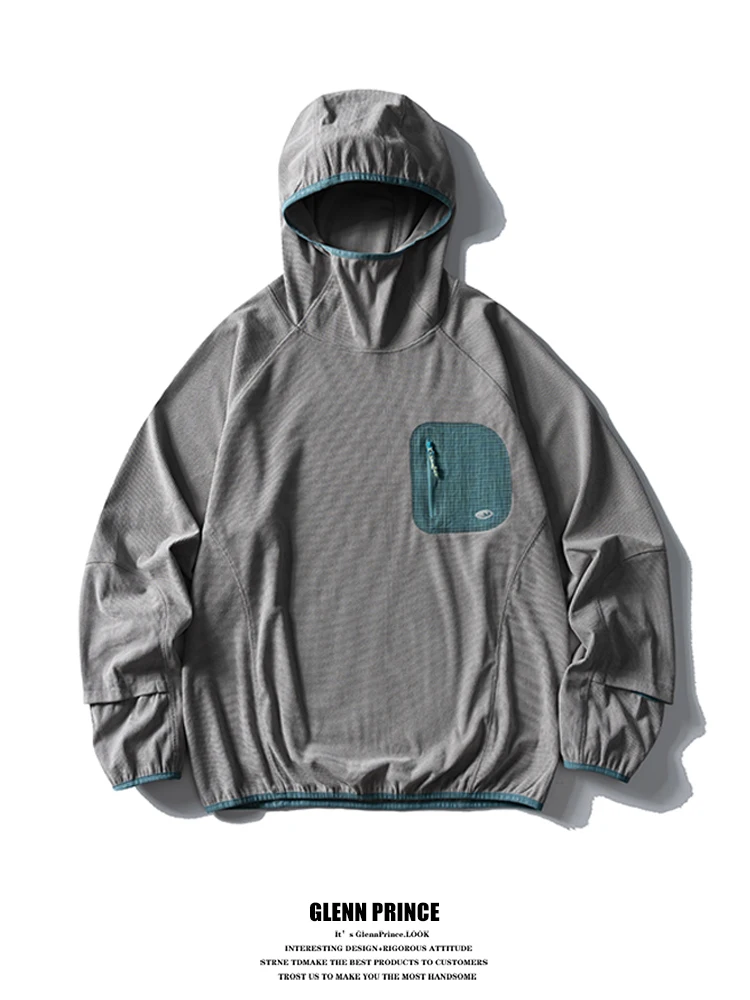 

Мужская спортивная футболка GPstudio с высоким воротником и капюшоном, быстросохнущая, дышащая, для активного отдыха, бега, скалолазания, повседневного использования