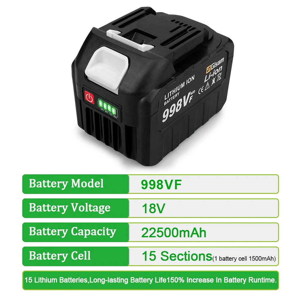 18V Rechargeable Lithium Ion Battery 22500mAh 15000mAh Lithium Battery With Battery indicator For Makita Power Tools Battery