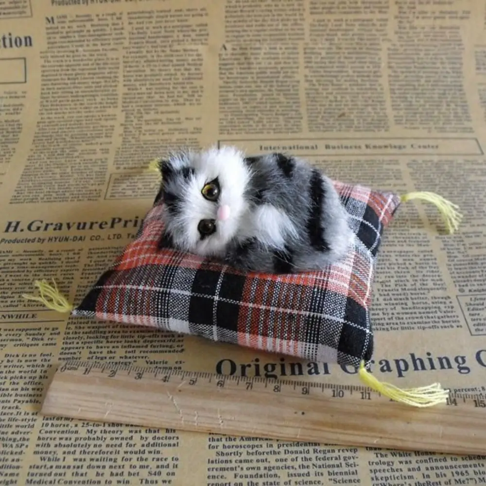 Mini Kawaii Kitty Sleeping Cats Toy Lifelike Cloth Plush Cute Animal Doll on Cushion Soft Stuffed Cat Doll Kids Gift