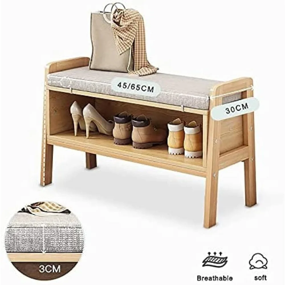 خزانة تخزين الأحذية الحديثة مع مقعد منجد، مقعد من الكتان، رف أحذية المدخل، تصميم مفتوح لتنظيم الأحذية الأنيقة