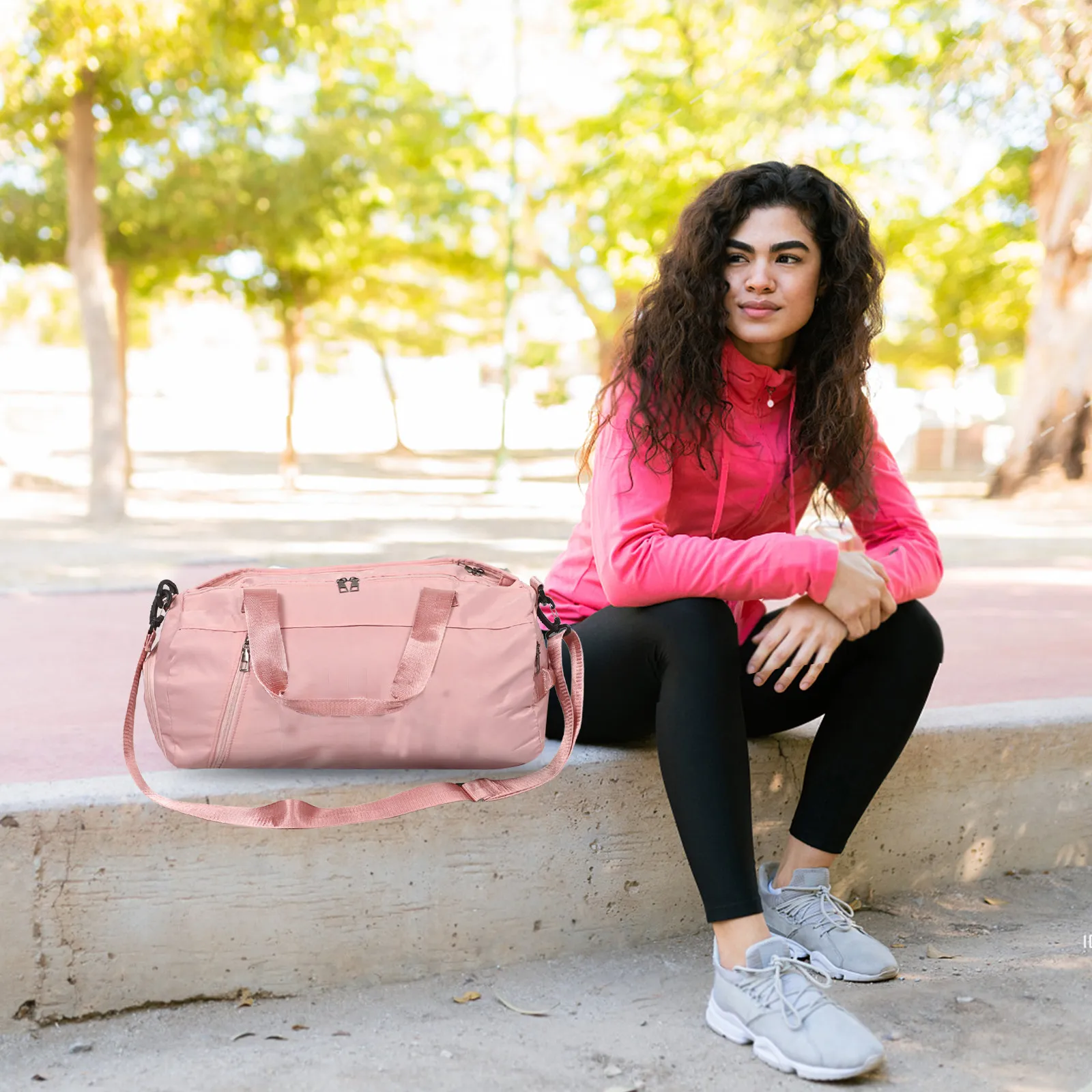 Waterproof Yoga Duffel Bag – Large Capacity Foldable Gym Tote with Wet Pocket, Pink Weekender Travel Shoulder Bag view 6
