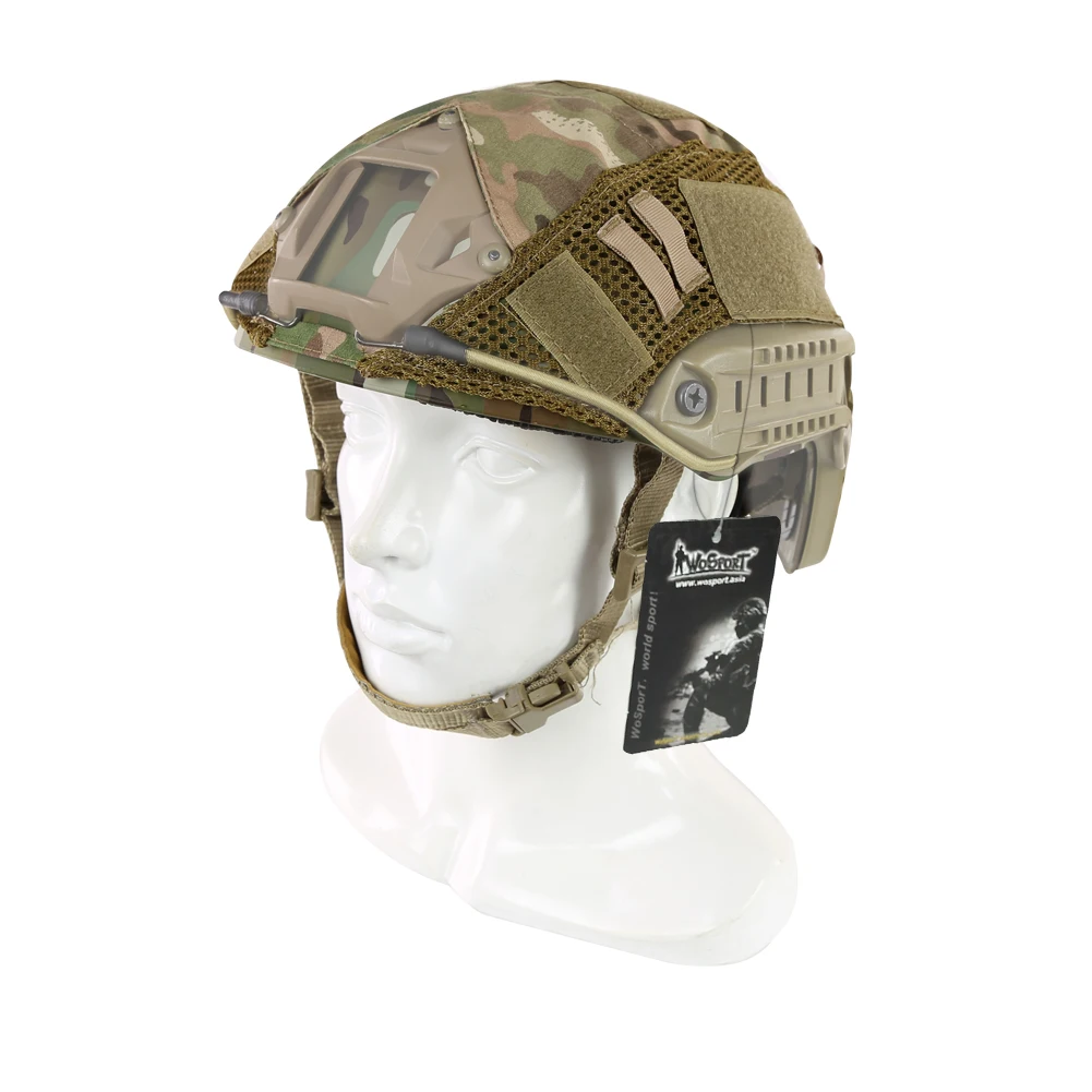 Wosport FAST Helmet Cover Nylon Check Mesh Camouflage Hook and Loop Panels Elastic Cord Cable Management for Outdoor Airsoft