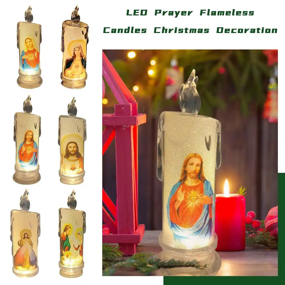 NEW Electric Candles LED Devotion Prayer Candle Holy Prayer Electric Gift Lamp Night Party Pillar Candle Flameless Light Fa W0C7