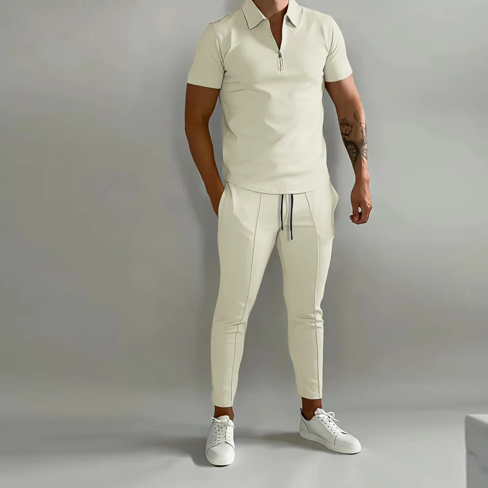 2023 Europe And The United States Summer Hot Men's Solid Color Slim Suit Trend Youth Leisure Sports Suit