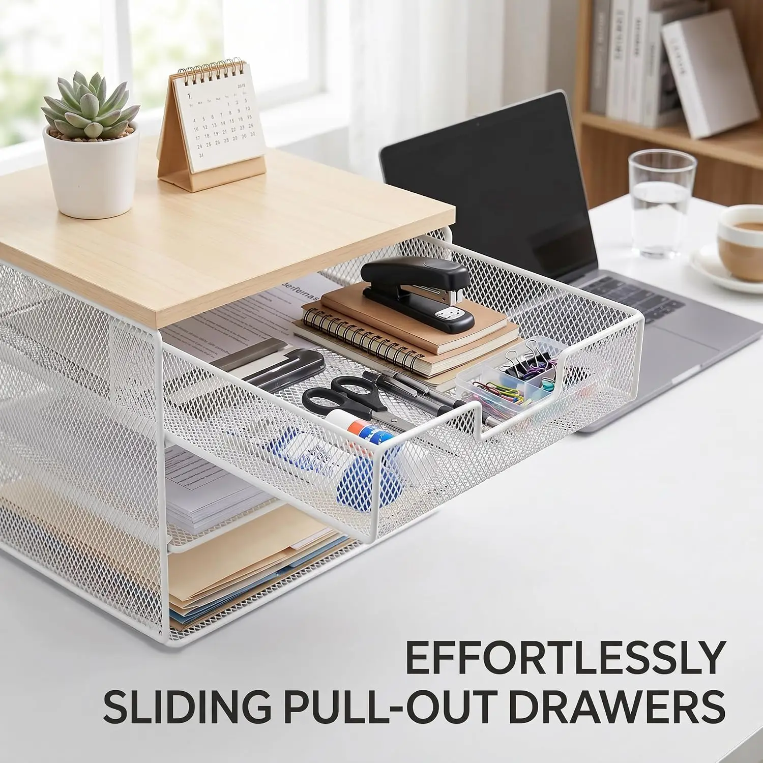 Desk Storage Wood Desktop Tray Home Holder File All Season White