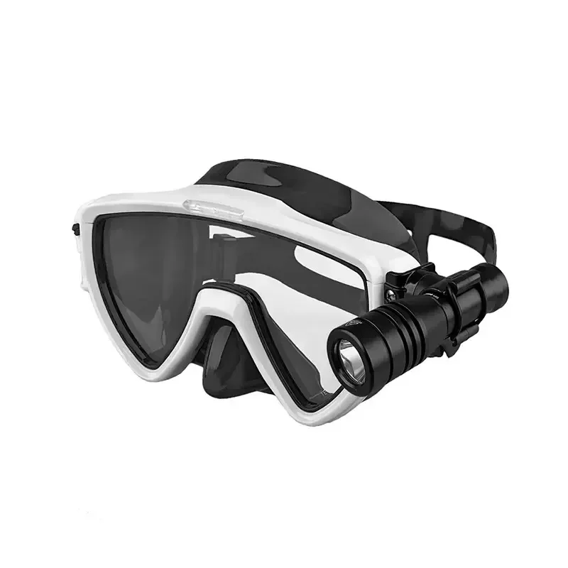 

New tempered glass waterproof, anti-fog and anti-ultraviolet adjustable diving mask & goggles with flashlight